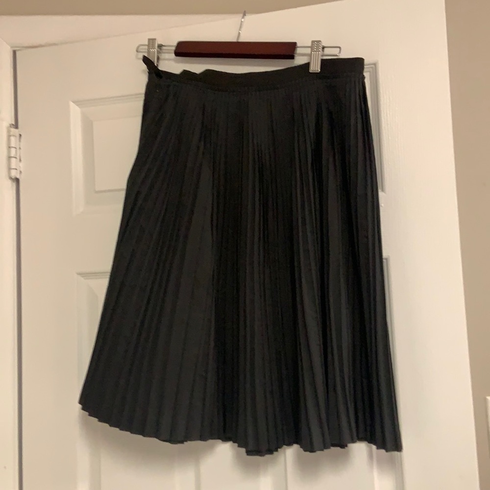 Black silk taffeta accordion pleated knee length skirt. Banana Republic